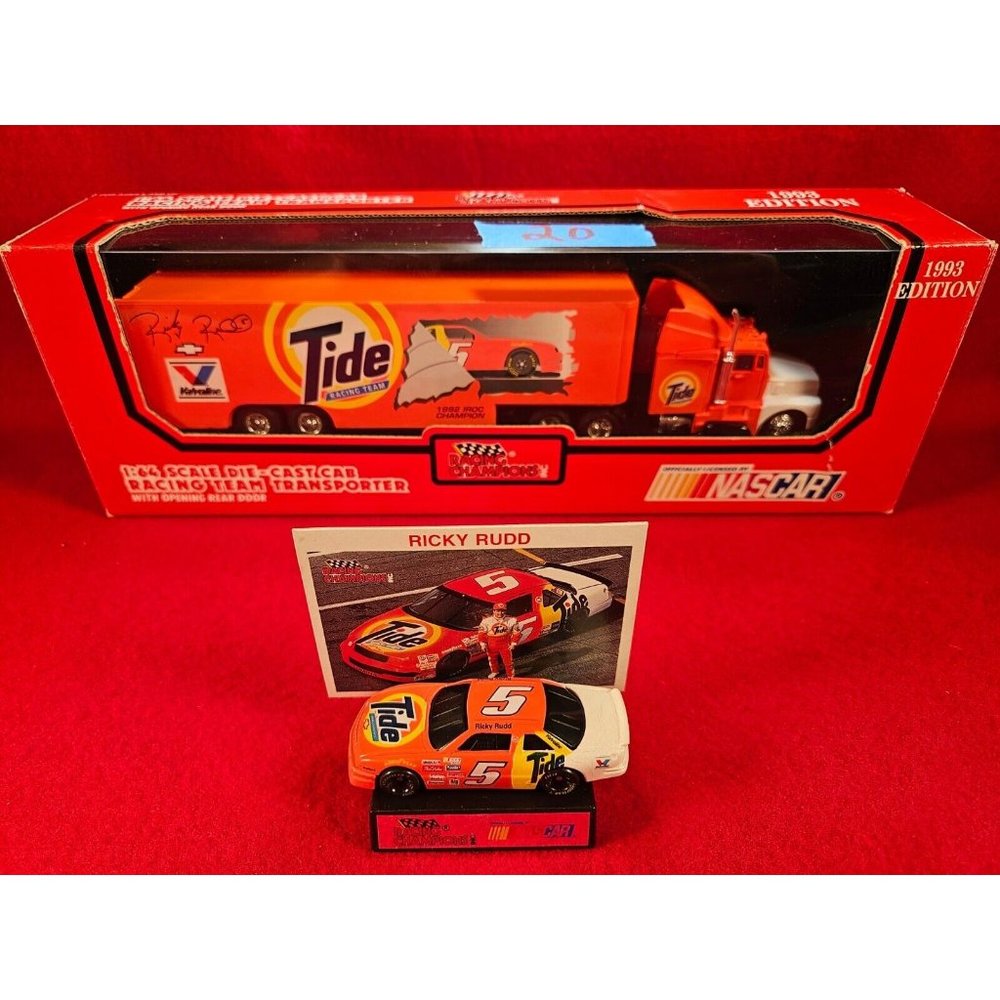 RICKY RUDD NASCAR #5 TRANSPORTER BUNDLE‎ w/MATCHING STOCKCAR & PLAYER CARD - NIB